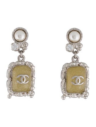 Chanel Faux Pearl, Strass & Resin CC Drop Earrings
