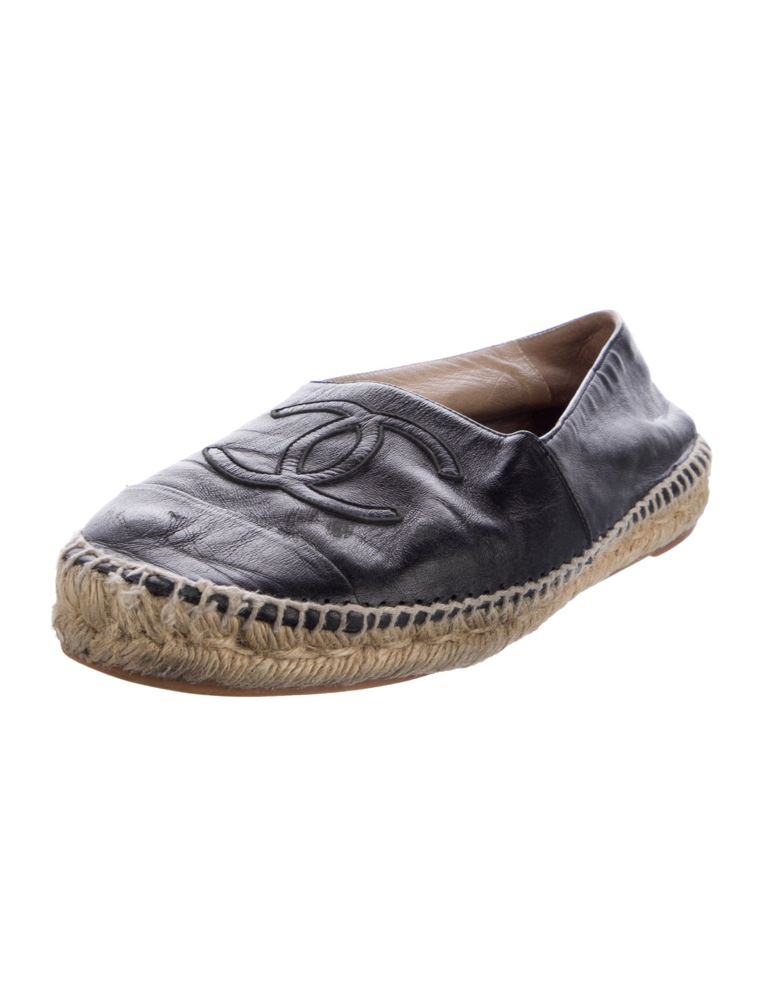 Chanel Interlocking CC Logo Leather Espadrilles