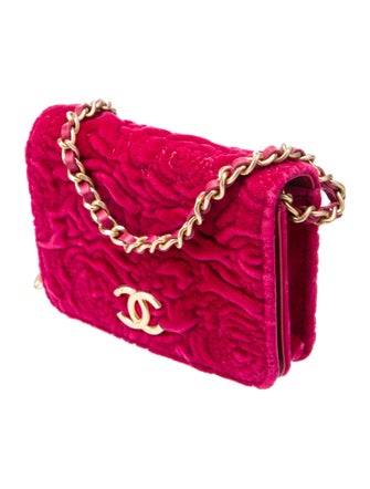 Chanel Camellia Velvet Flap Coin Purse w/ Chain