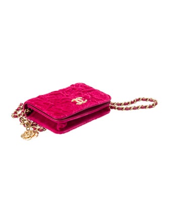 Chanel Camellia Velvet Flap Coin Purse w/ Chain