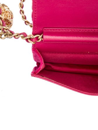 Chanel Camellia Velvet Flap Coin Purse w/ Chain