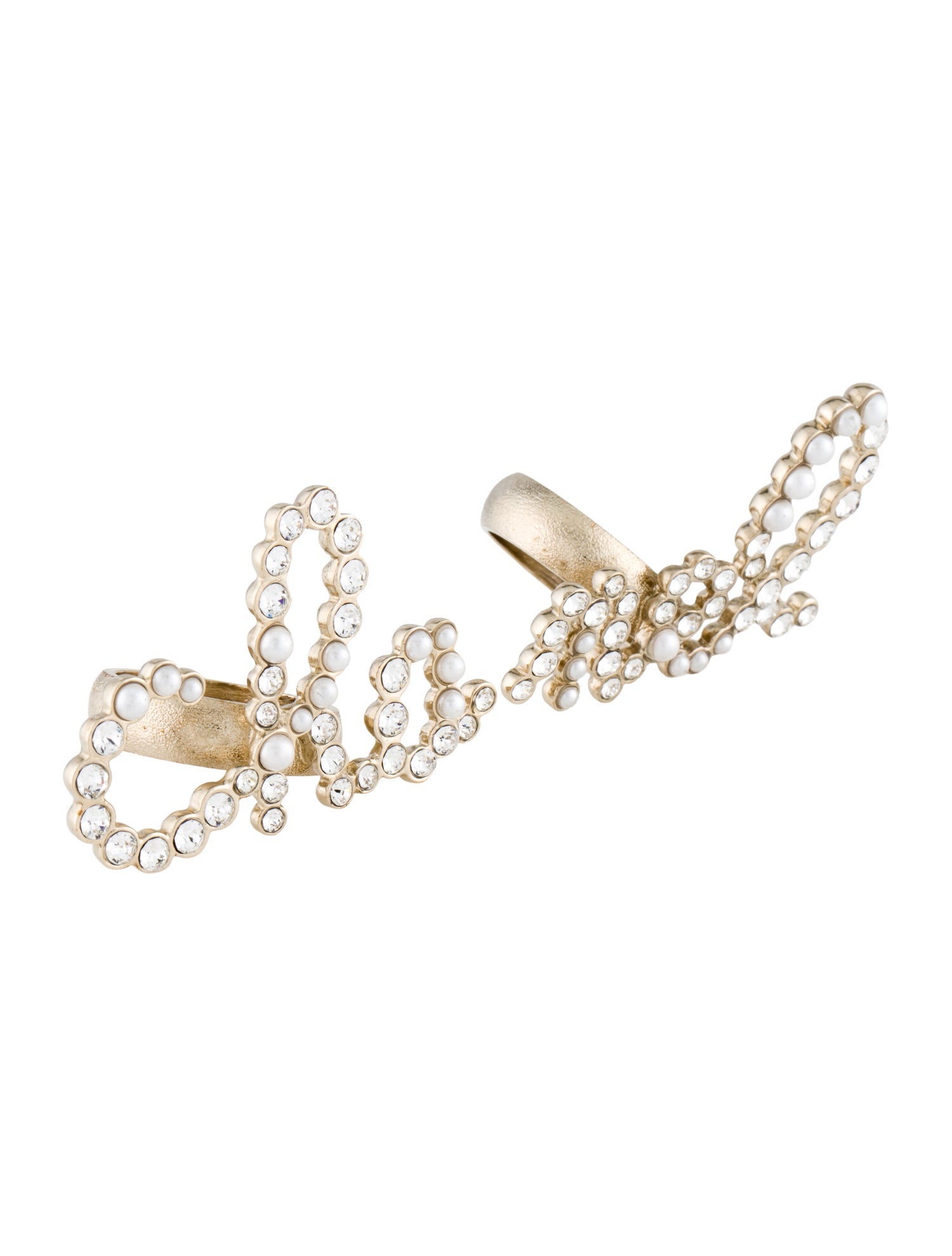 Chanel Faux Pearl & Strass 'Cha-nel' Ring Set