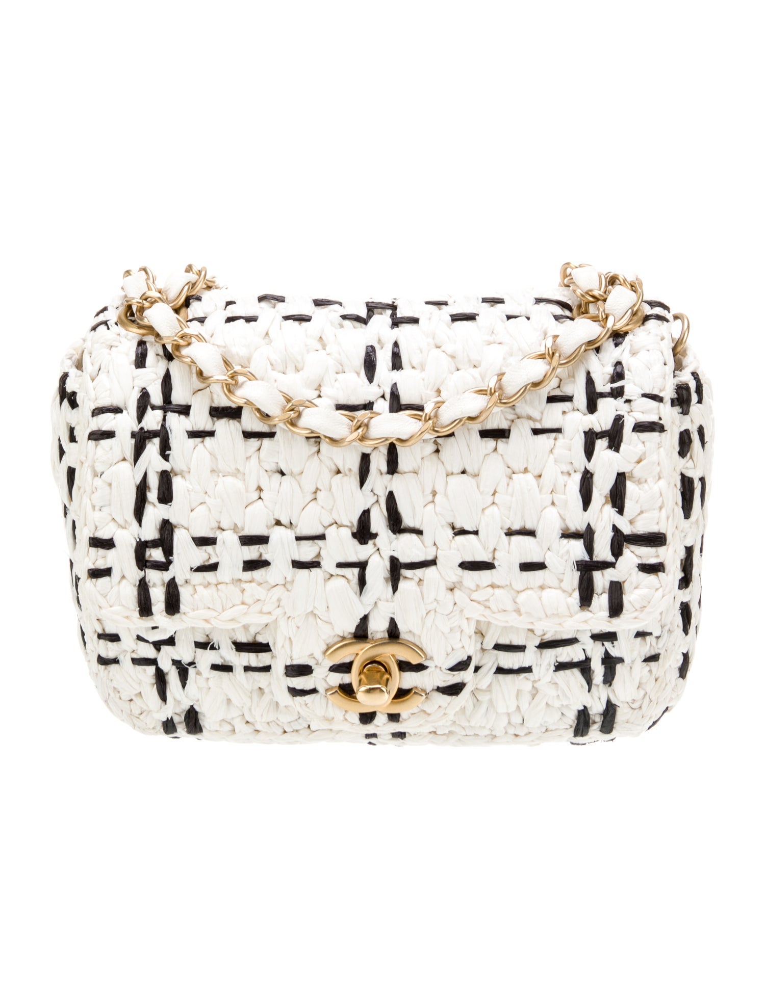 Chanel 2023 Tweedy Raffia Mini Square Flap Bag