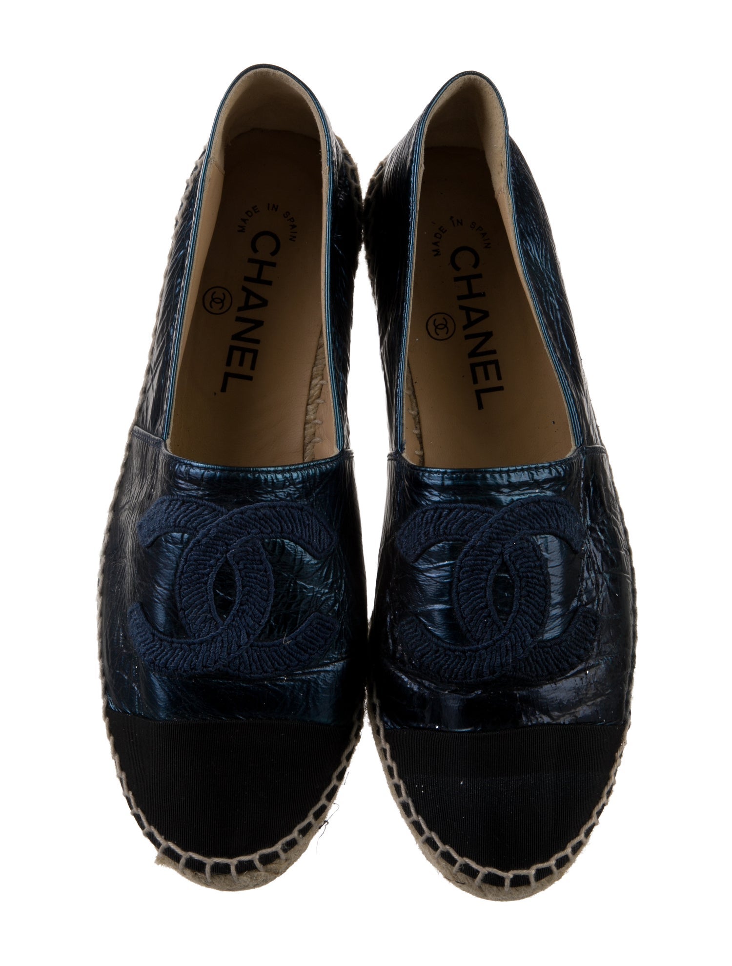 Chanel Interlocking CC Logo Patent Leather Espadrilles
