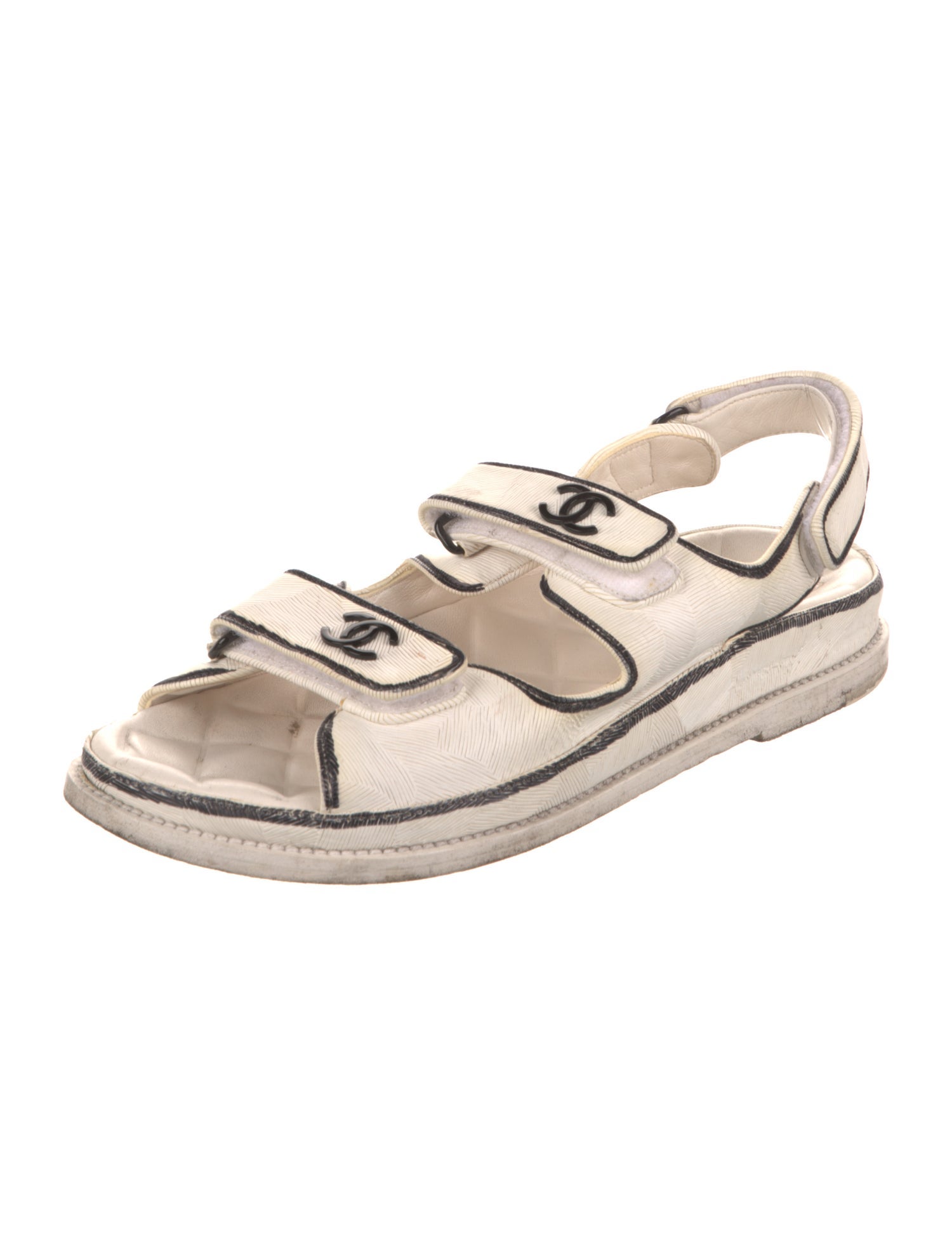 Chanel Interlocking CC Logo Leather Slingback Sandals