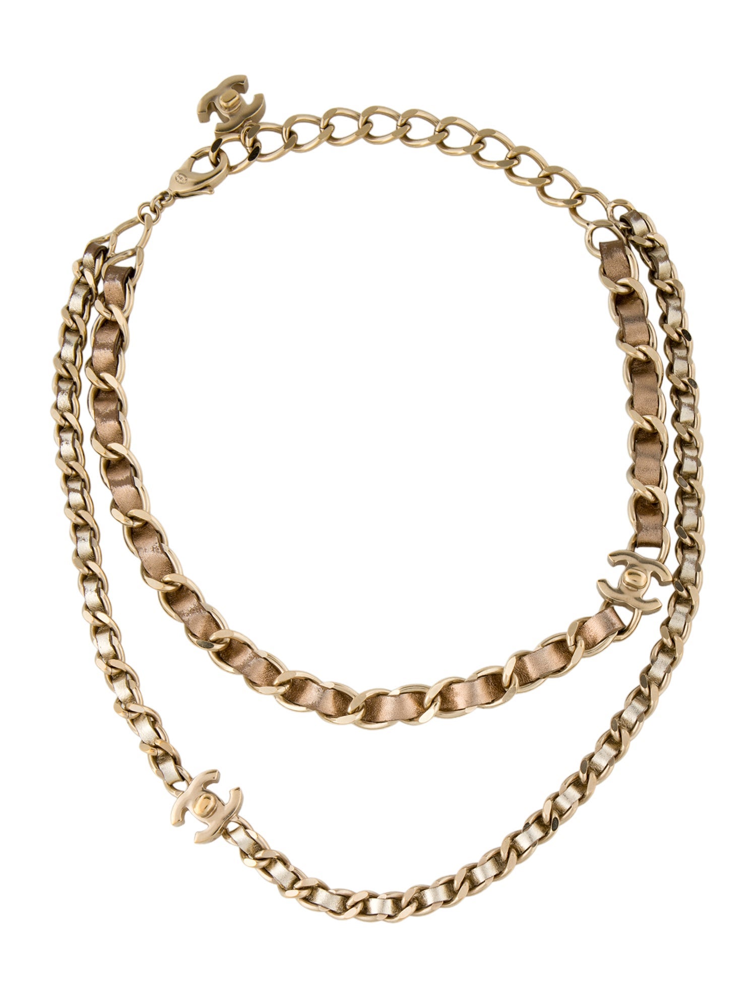 Chanel Leather Woven CC Double Strand Necklace