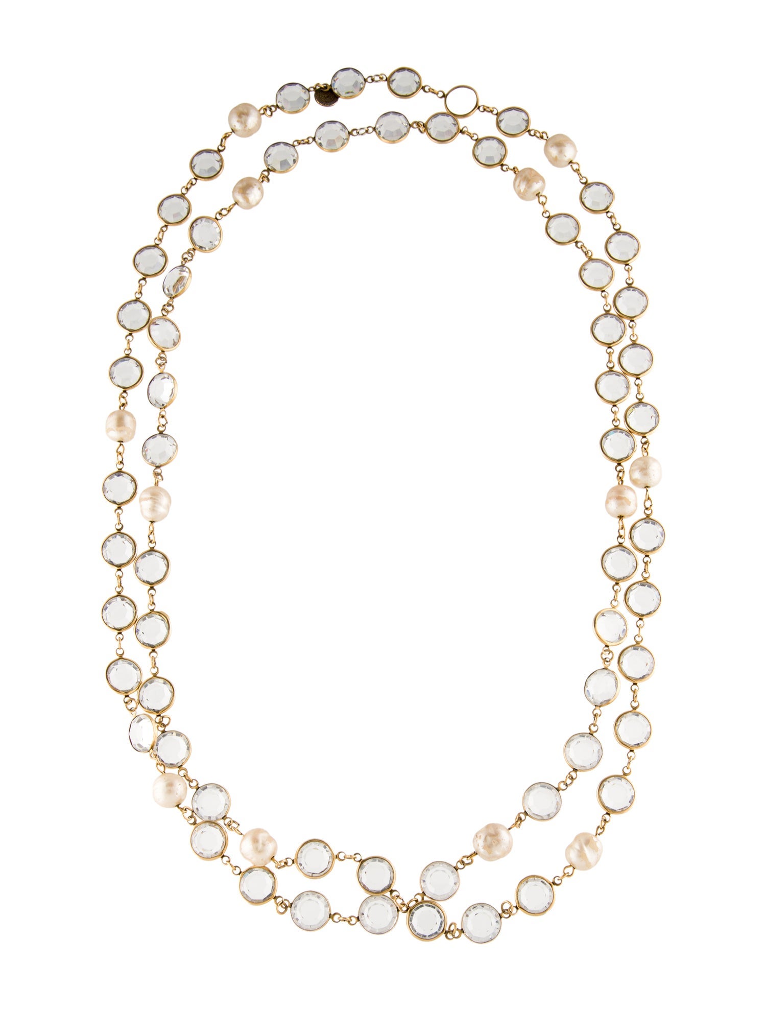 Chanel Vintage Faux Pearl & Strass Long Necklace