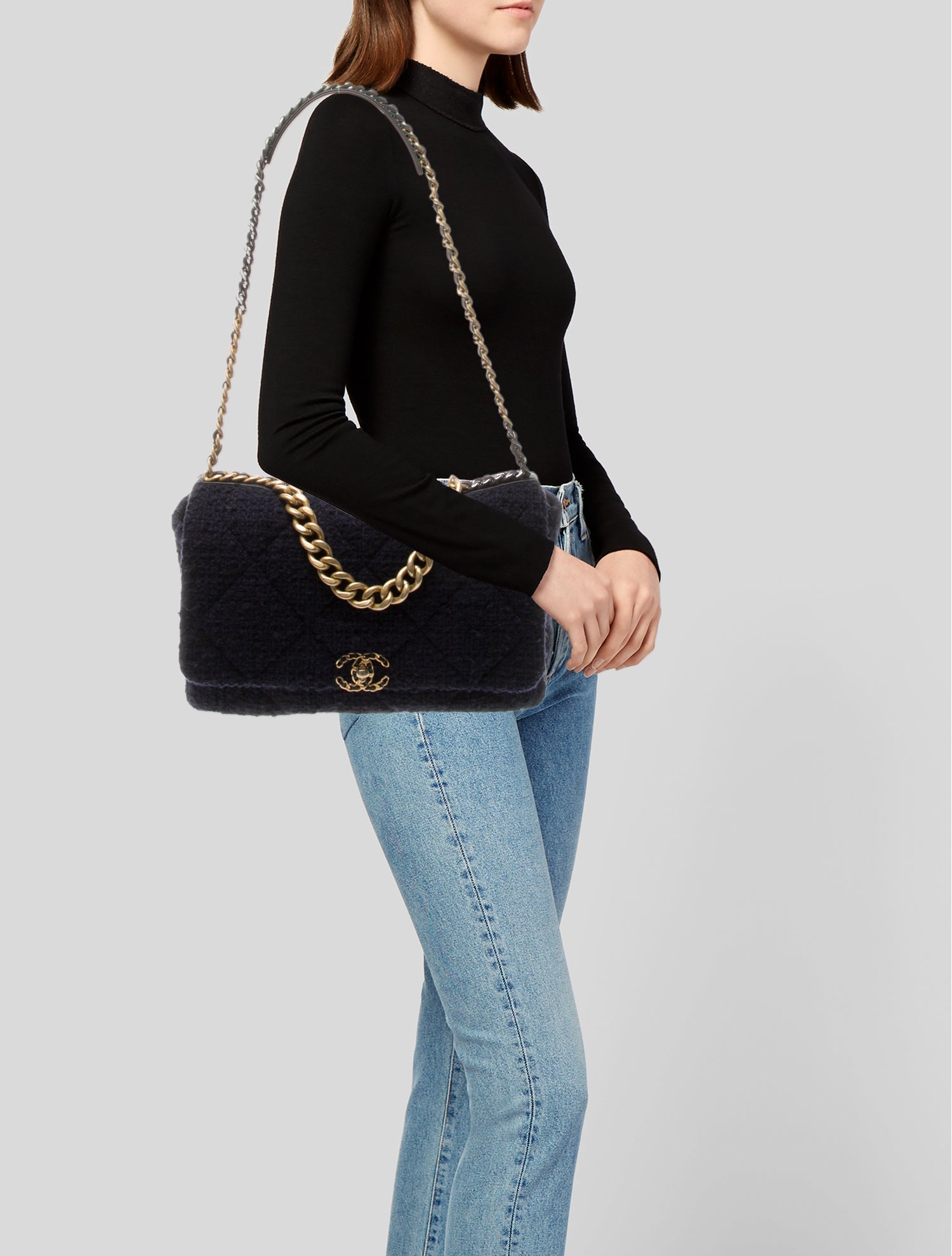 Chanel Tweed Maxi 19 Flap Bag