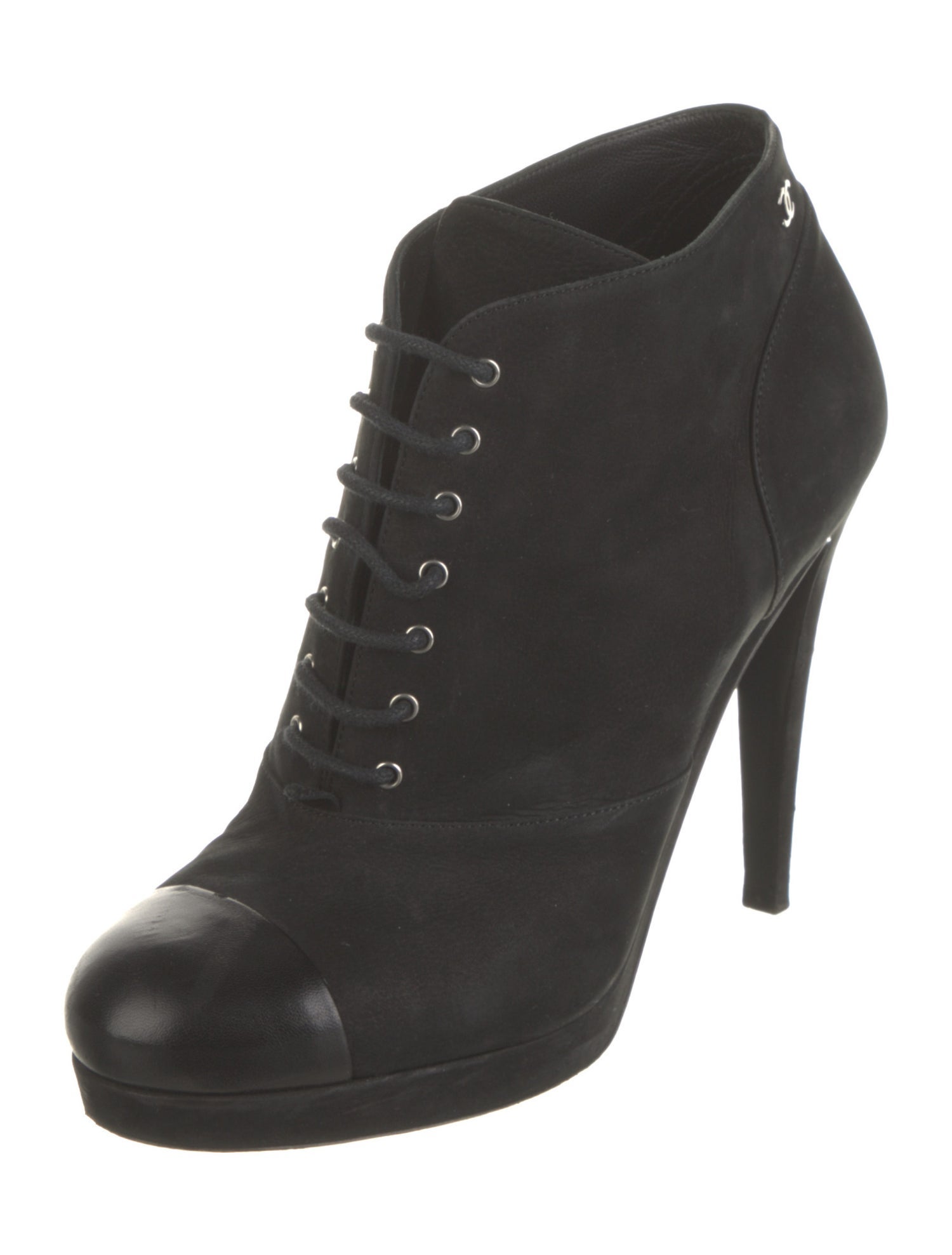 Chanel Interlocking CC Logo Suede Lace-Up Boots