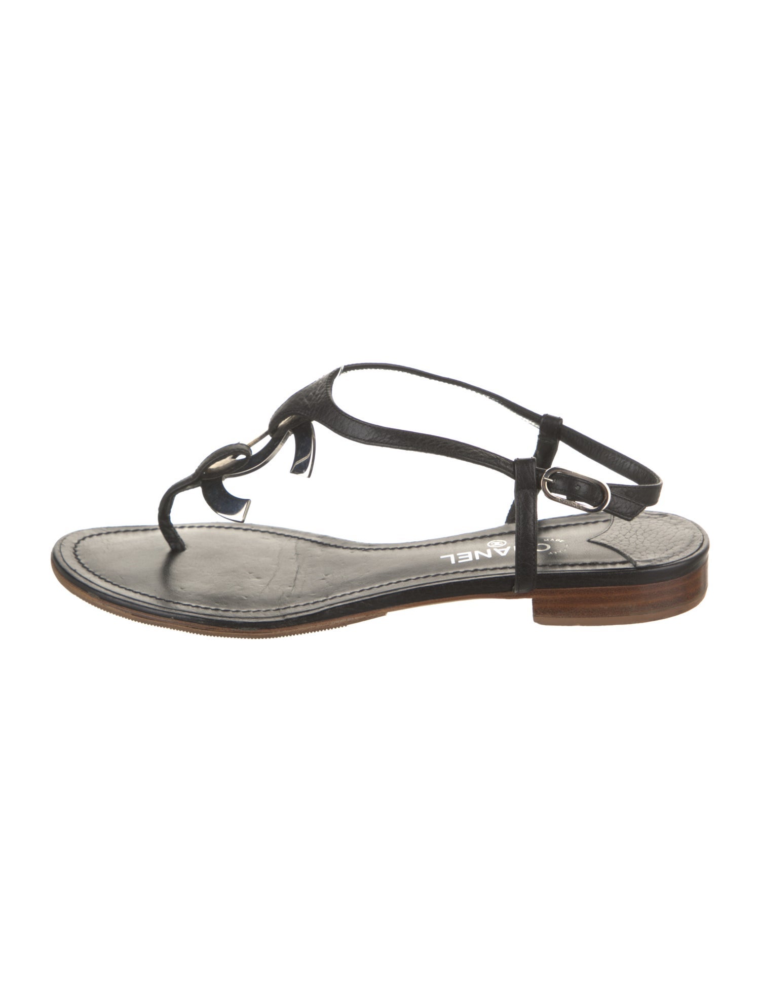 Chanel Interlocking CC Logo Leather T-Strap Sandals