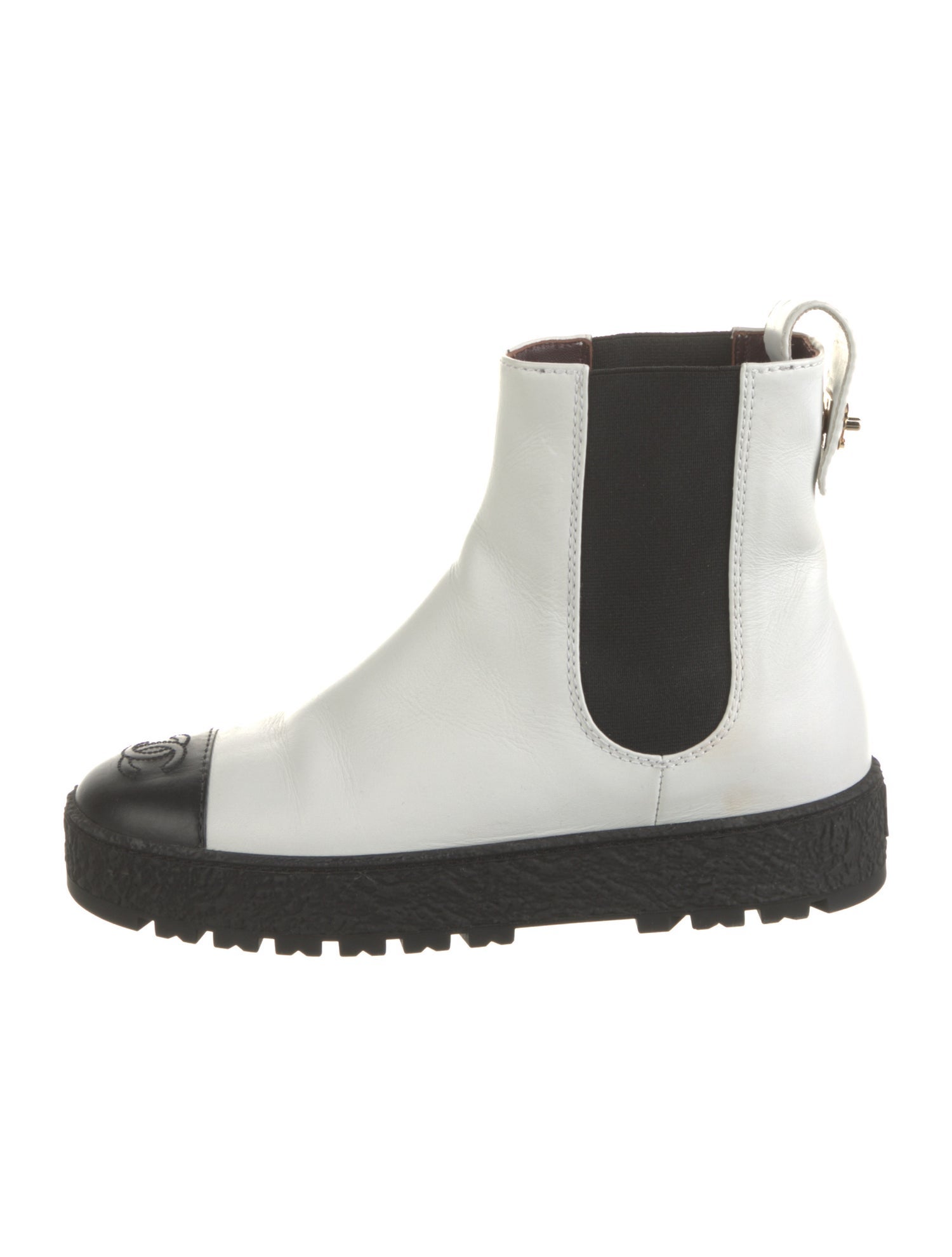 Chanel Interlocking CC Logo Leather Chelsea Boots