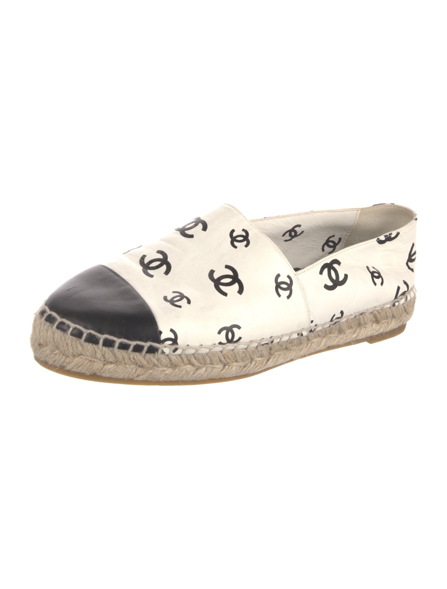 Chanel Interlocking CC Logo Leather Espadrilles