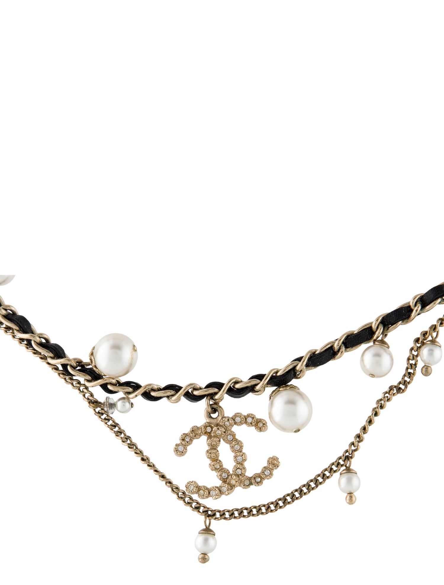 Chanel Strass, Faux Pearl & Leather CC Choker Necklace