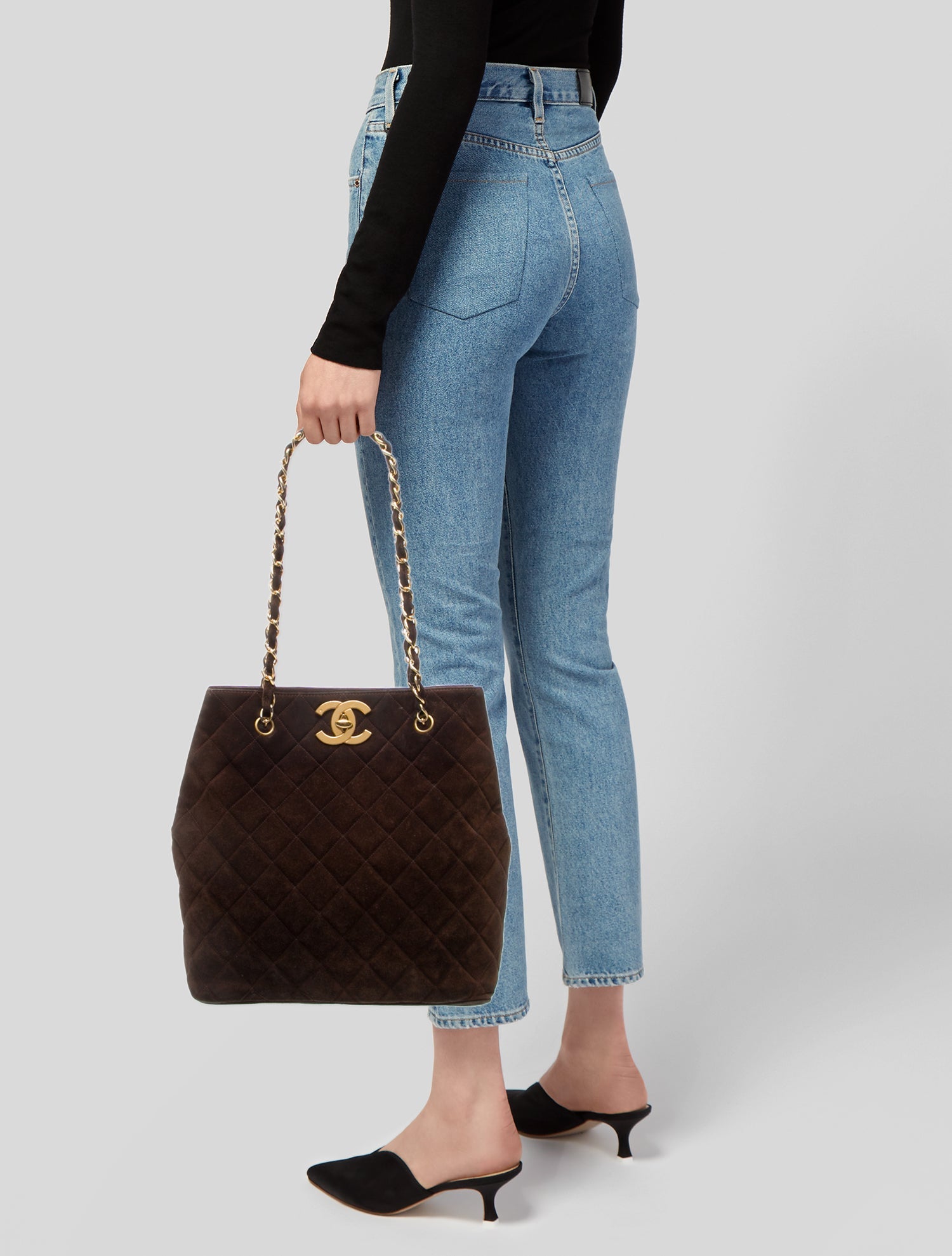 Chanel Suede Quilted CC Tote