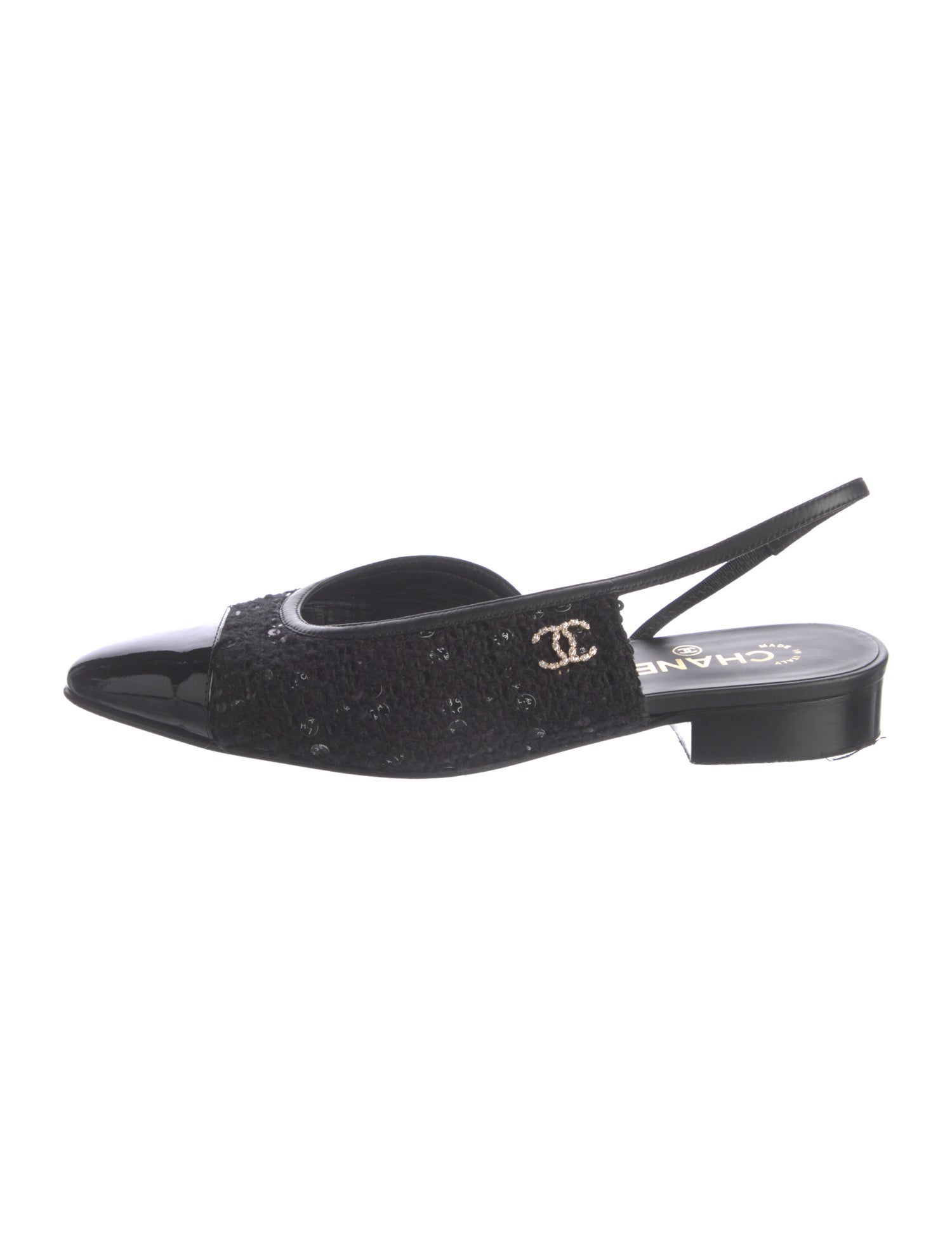 Chanel Interlocking CC Logo Tweed Slingback Flats