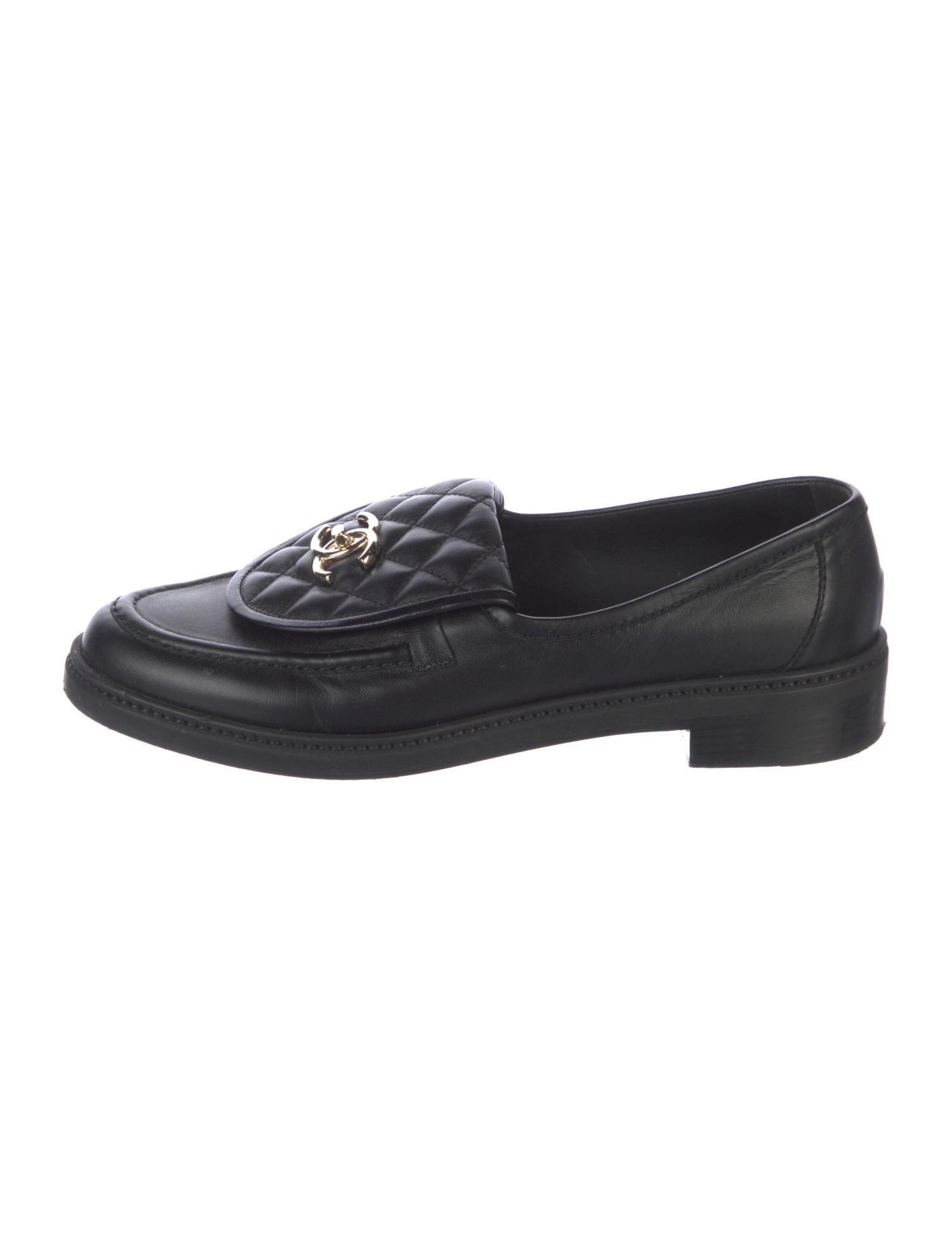 Chanel Interlocking CC Logo Leather Loafers