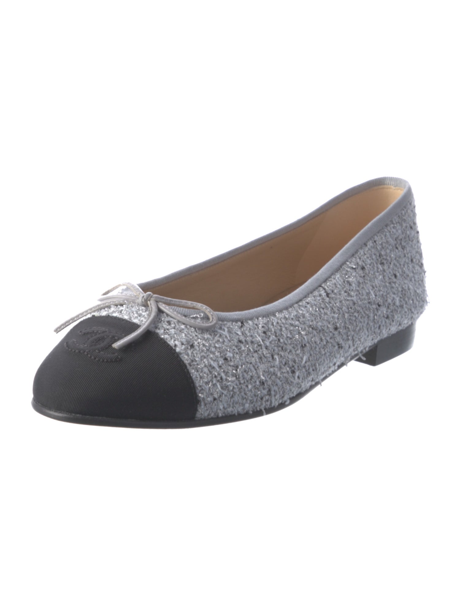 Chanel Interlocking CC Logo Tweed Ballet Flats