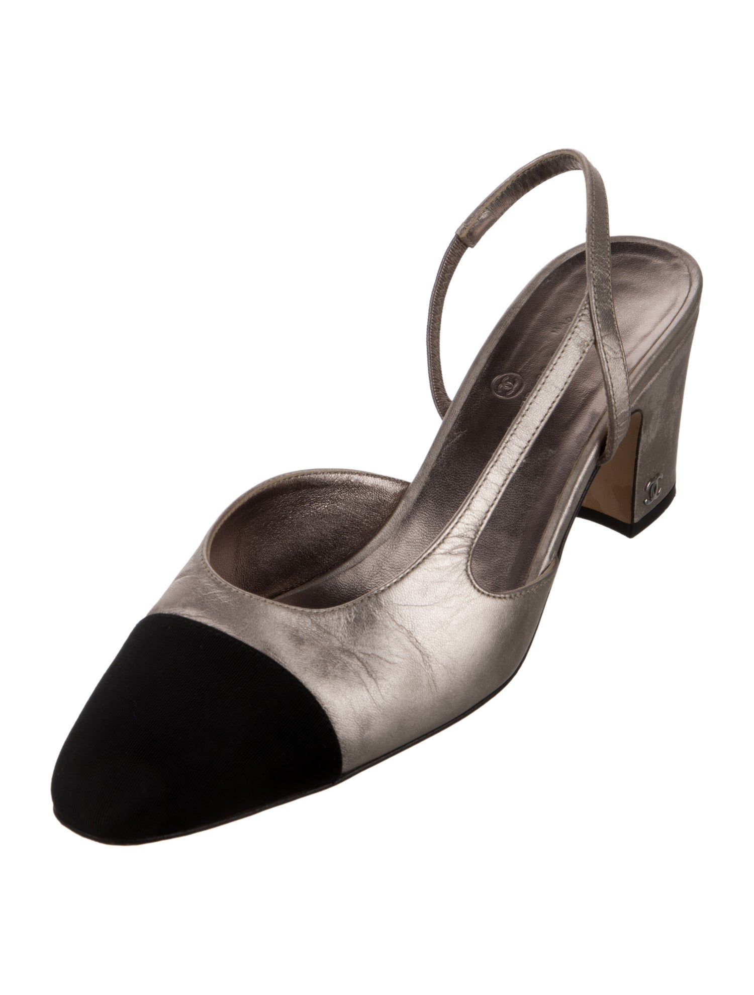 Chanel Interlocking CC Logo Leather Slingback Pumps