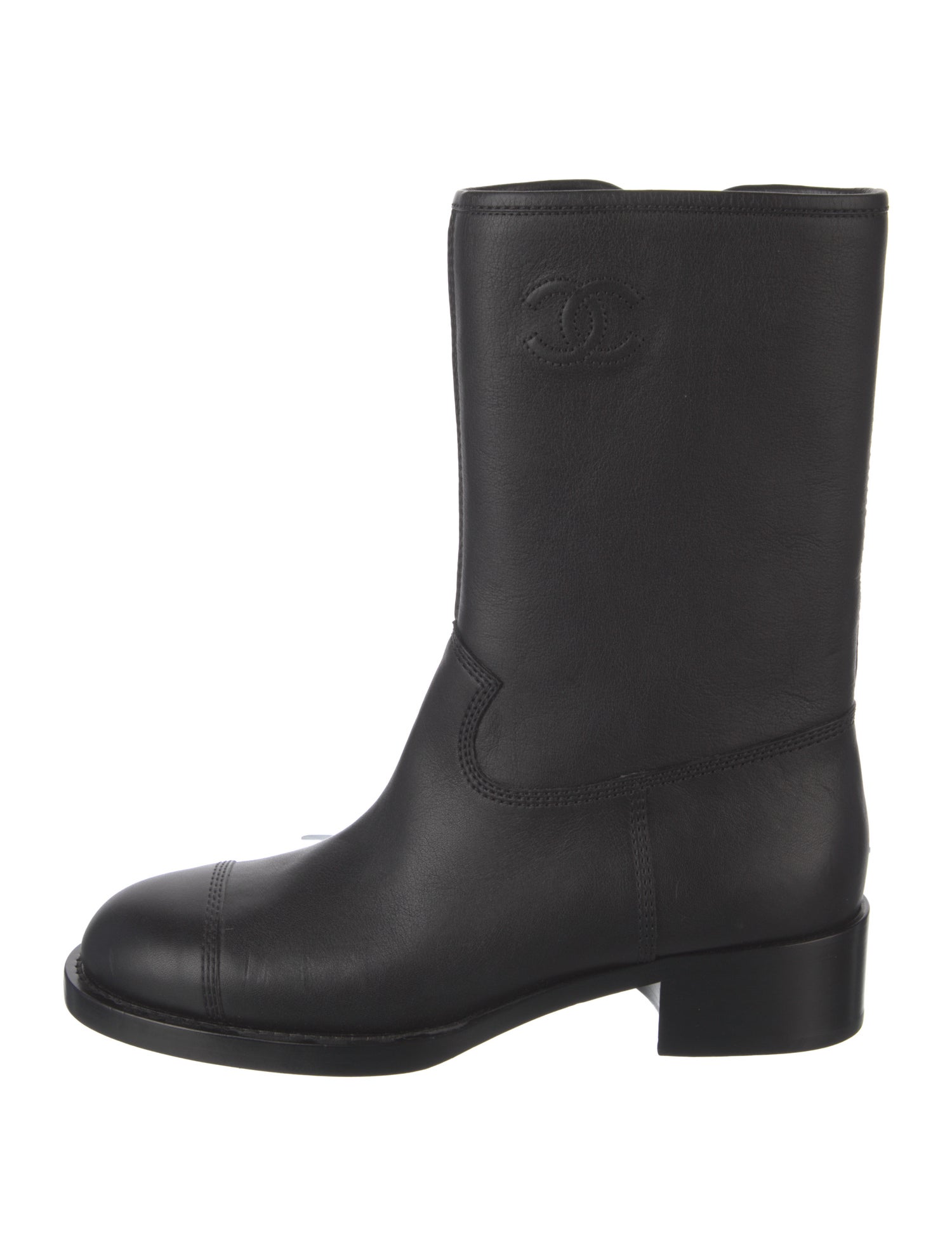 Chanel Interlocking CC Logo Leather Rain Boots