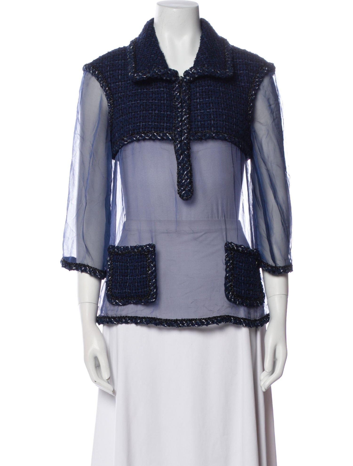 Chanel Mock Neck Three-Quarter Sleeve Blouse