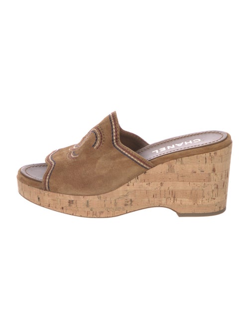 Chanel Interlocking CC Logo Suede Slides