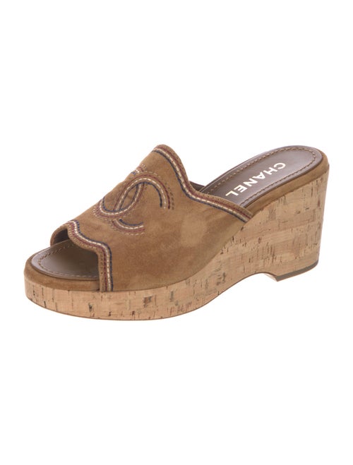 Chanel Interlocking CC Logo Suede Slides