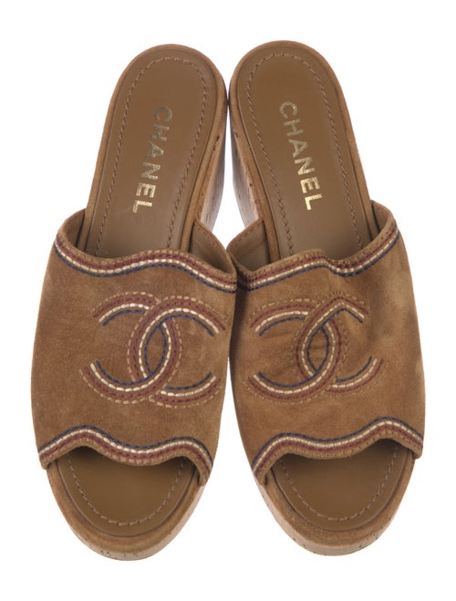 Chanel Interlocking CC Logo Suede Slides