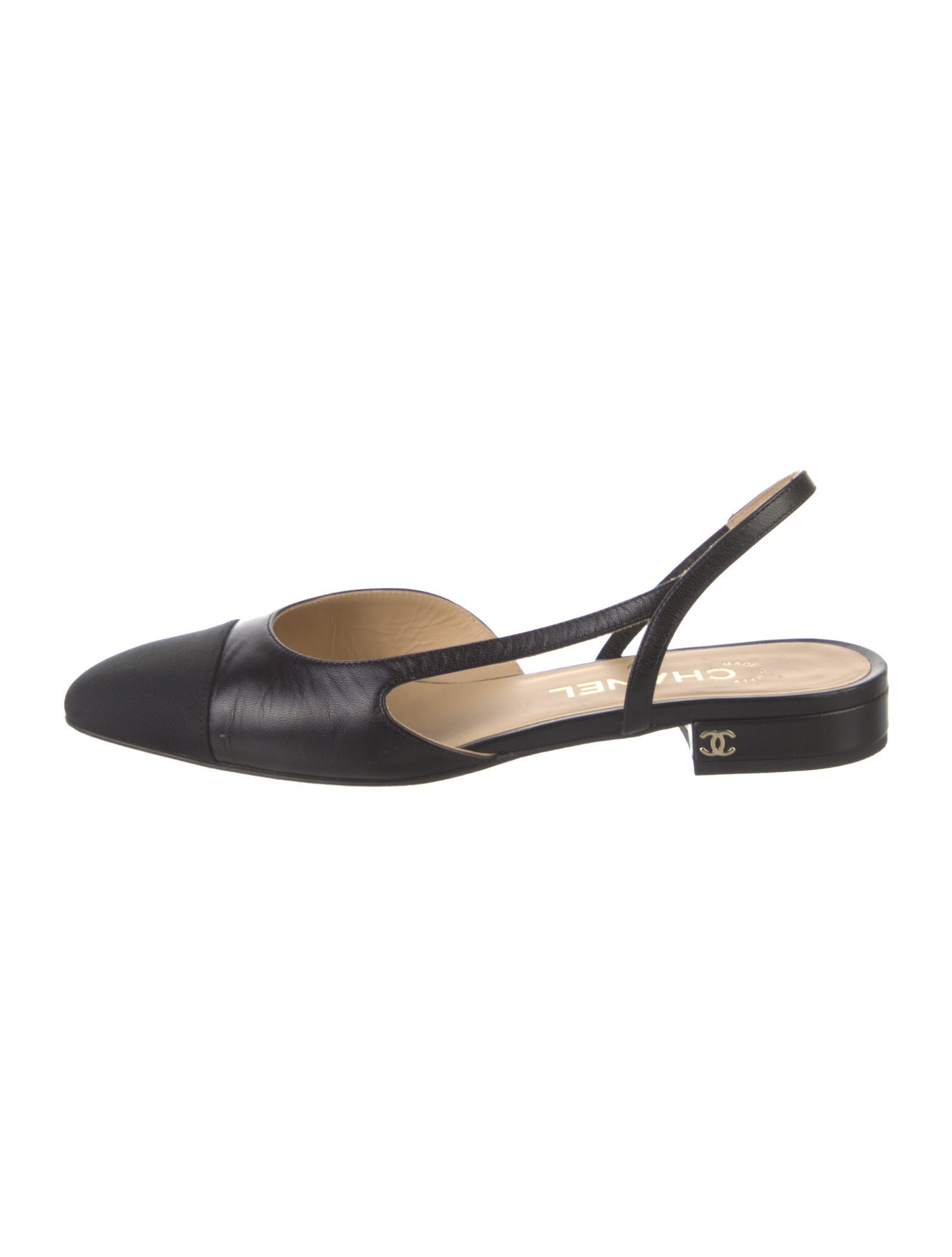 Chanel Interlocking CC Logo Leather Slingback Flats