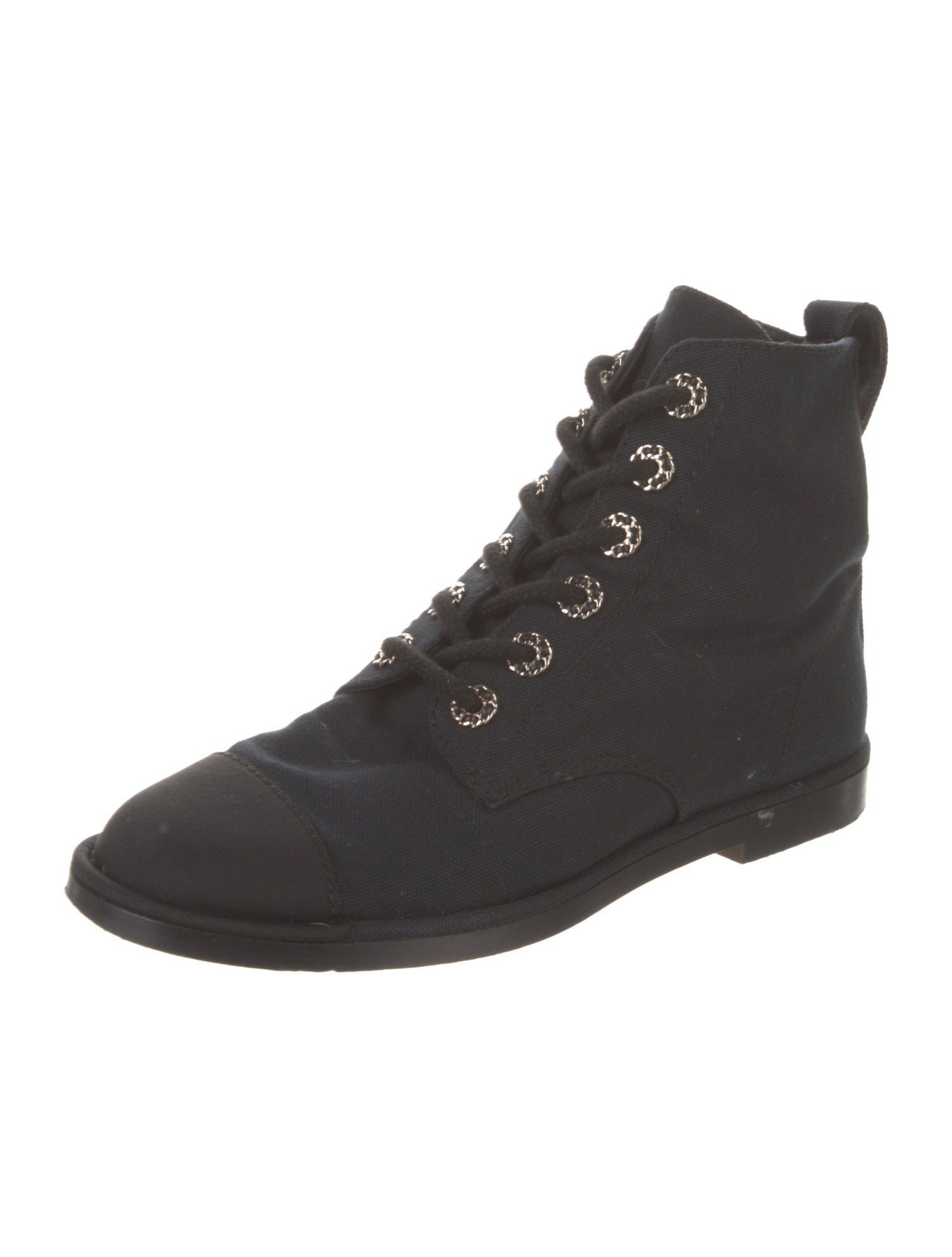 Chanel Interlocking CC Logo Canvas Combat Boots
