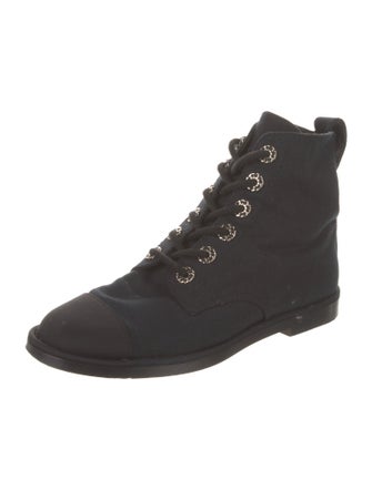 Chanel Interlocking CC Logo Canvas Combat Boots
