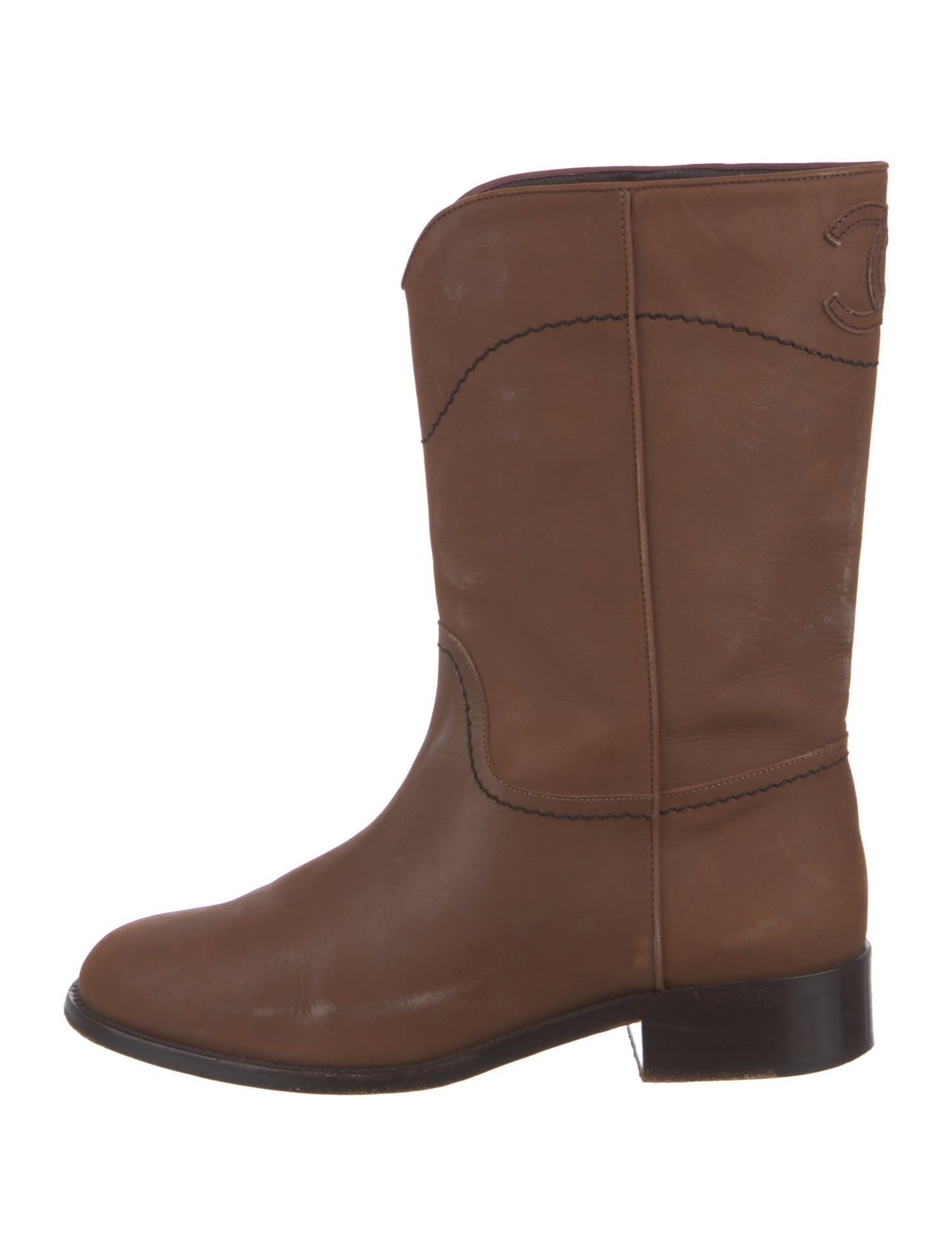 Chanel Interlocking CC Logo Leather Western Boots