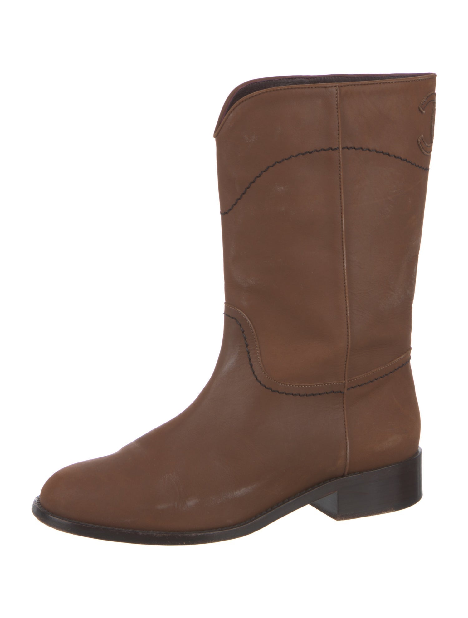 Chanel Interlocking CC Logo Leather Western Boots