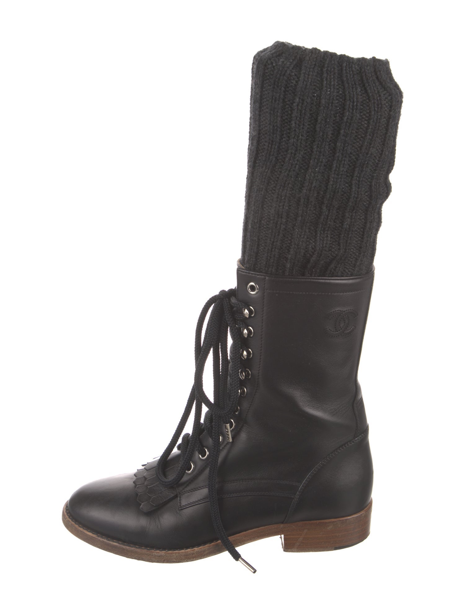 Chanel Interlocking CC Logo Leather Combat Boots