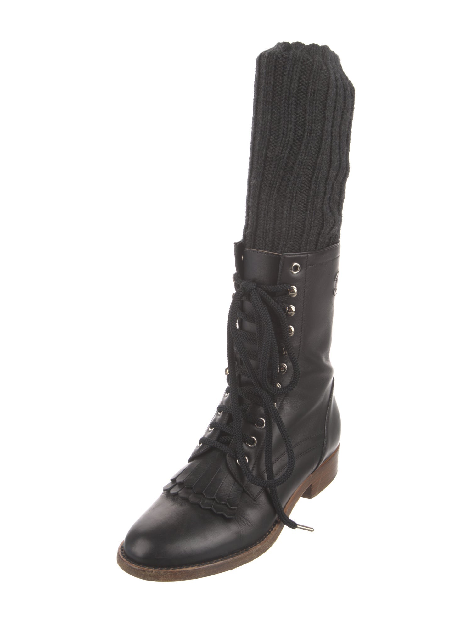 Chanel Interlocking CC Logo Leather Combat Boots