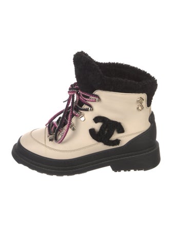 Chanel Interlocking CC Logo Leather Lace-Up Boots