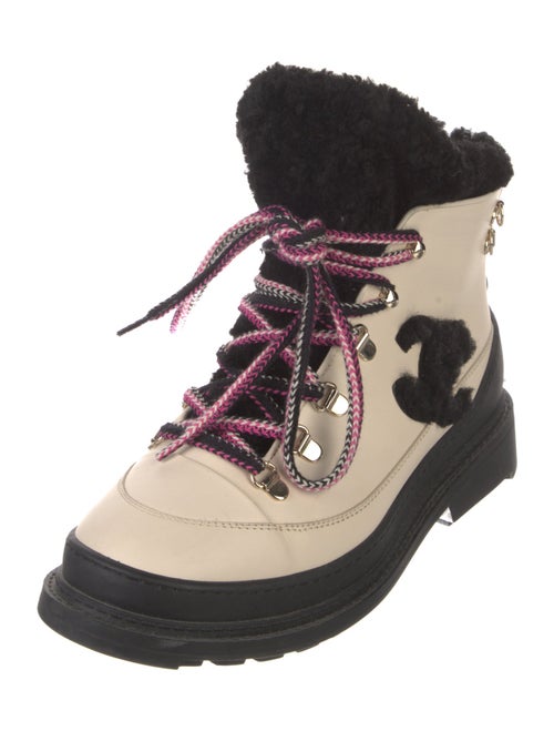Chanel Interlocking CC Logo Leather Lace-Up Boots