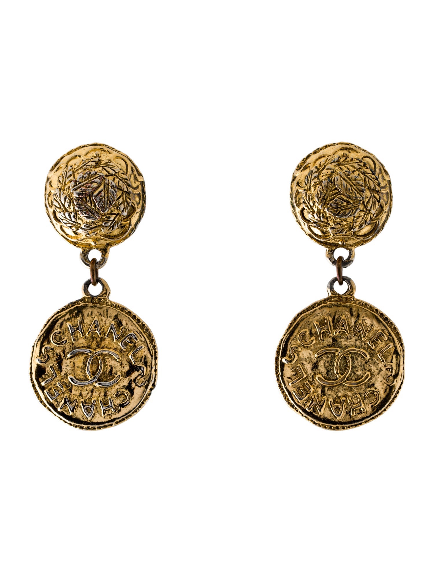 Chanel Vintage CC Medallion Drop Clip-On Earrings