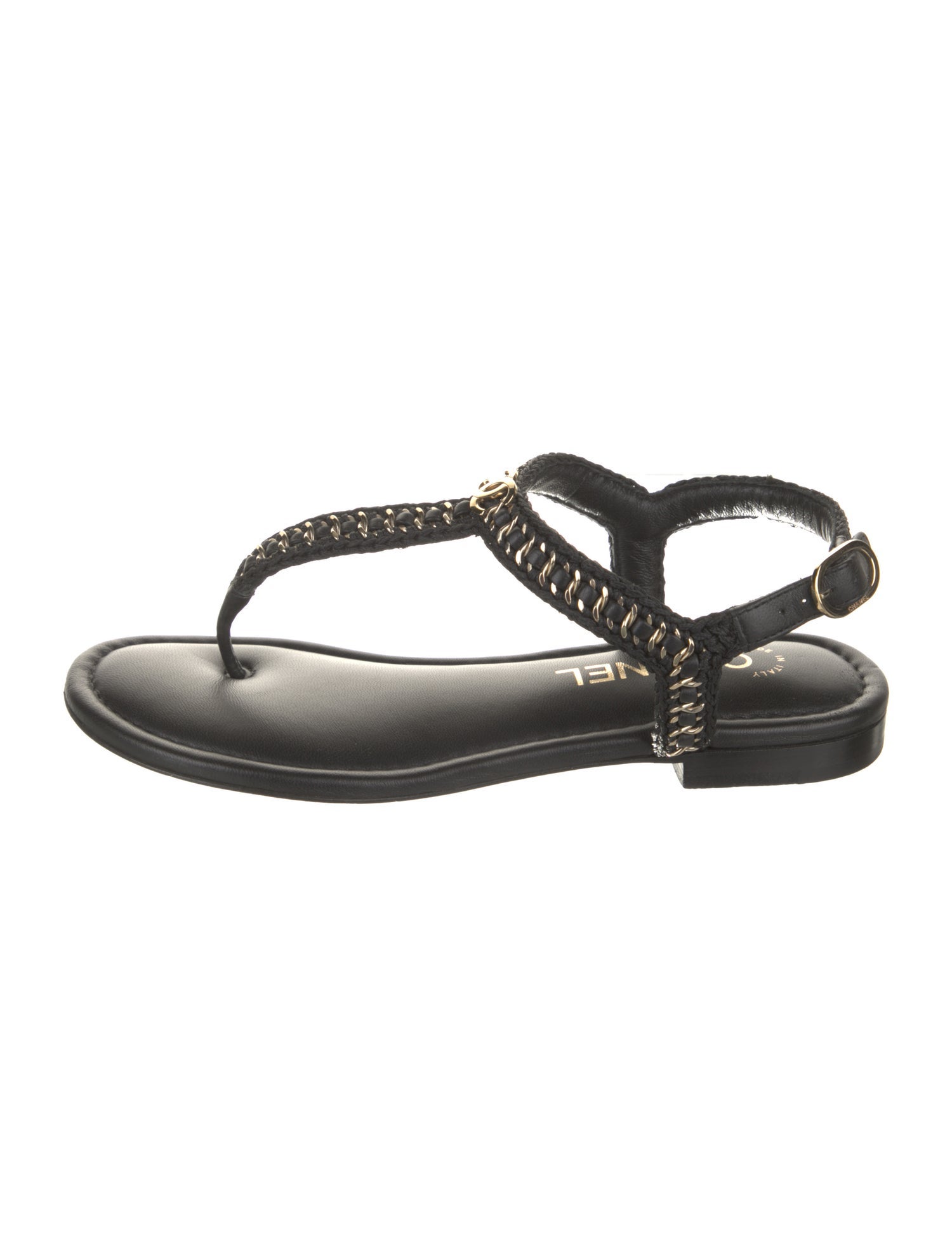 Chanel Interlocking CC Logo Lambskin T-Strap Sandals