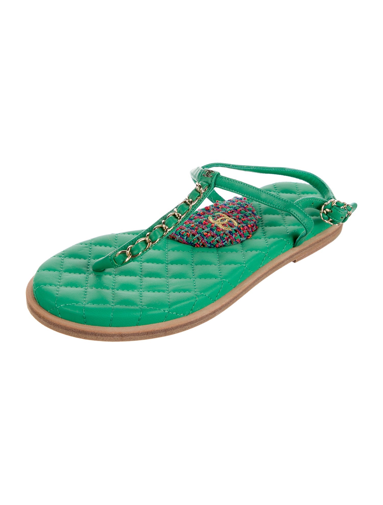 Chanel Interlocking CC Logo Leather T-Strap Sandals