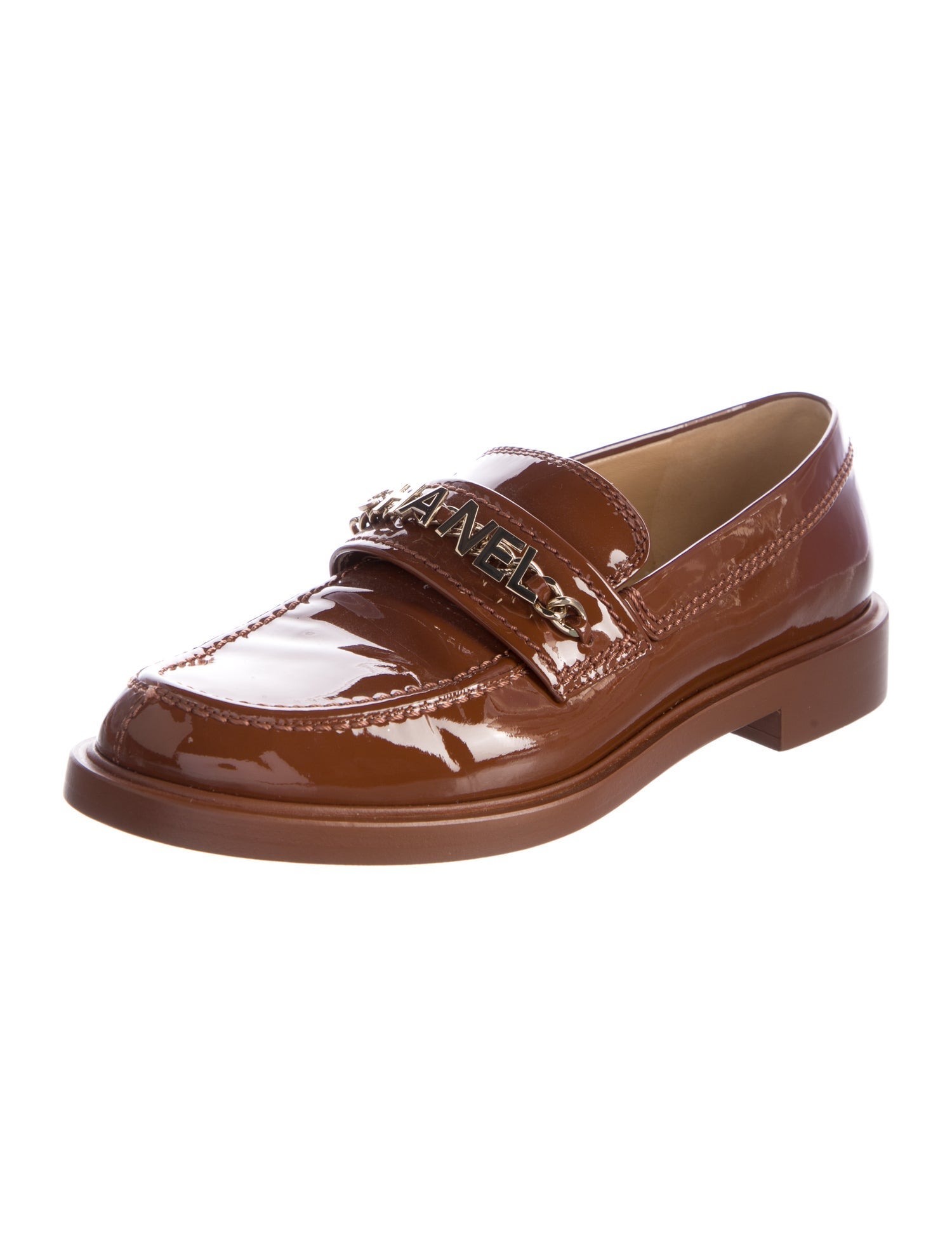 Chanel Interlocking CC Logo Patent Leather Loafers