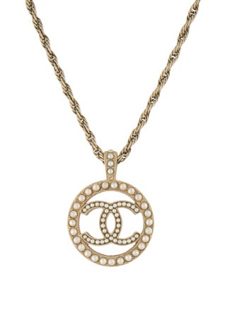 Chanel Faux Pearl CC Pendant Necklace