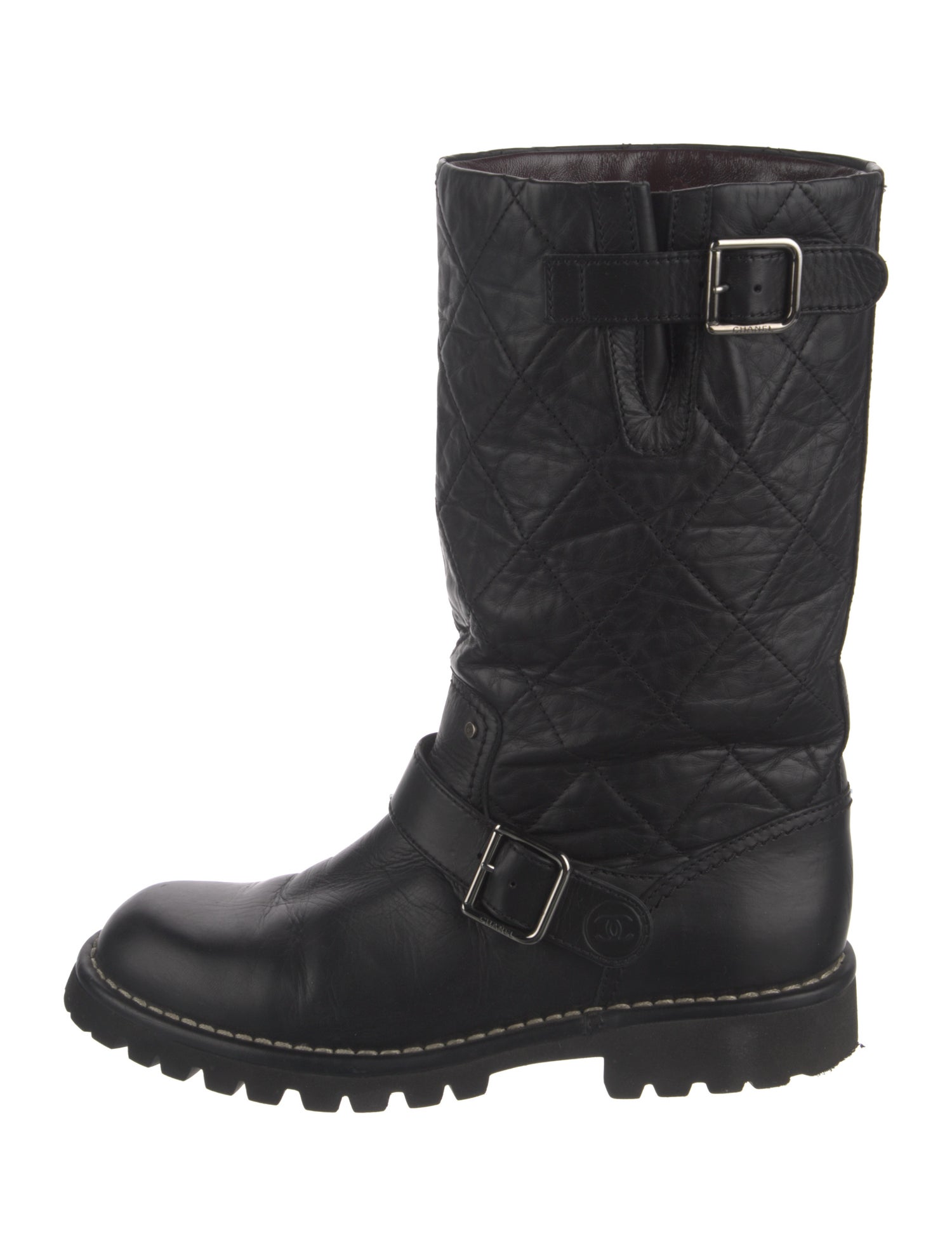 Chanel Interlocking CC Logo Leather Moto Boots