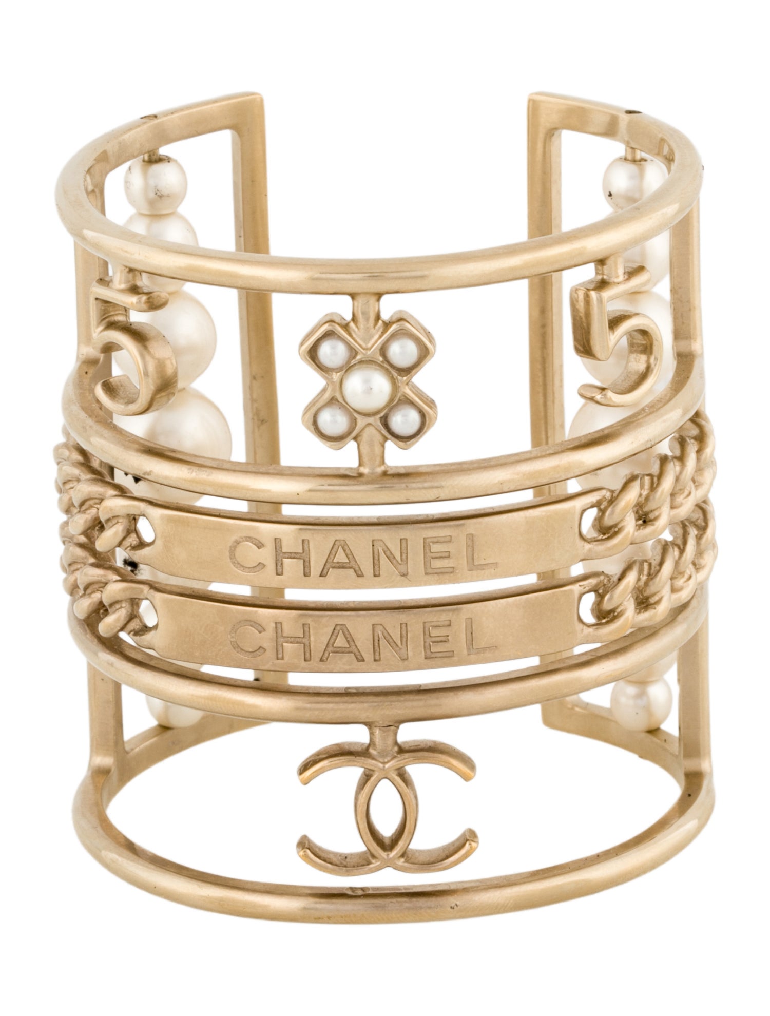 Chanel Faux Pearl CC Cuff Bracelet