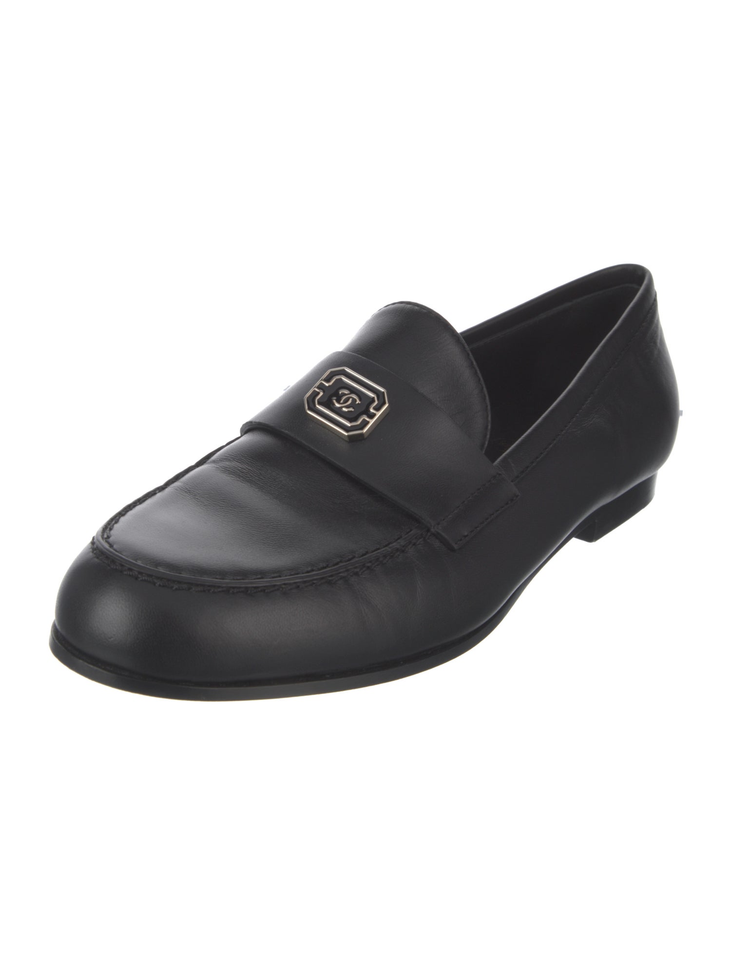 Chanel Interlocking CC Logo Leather Loafers