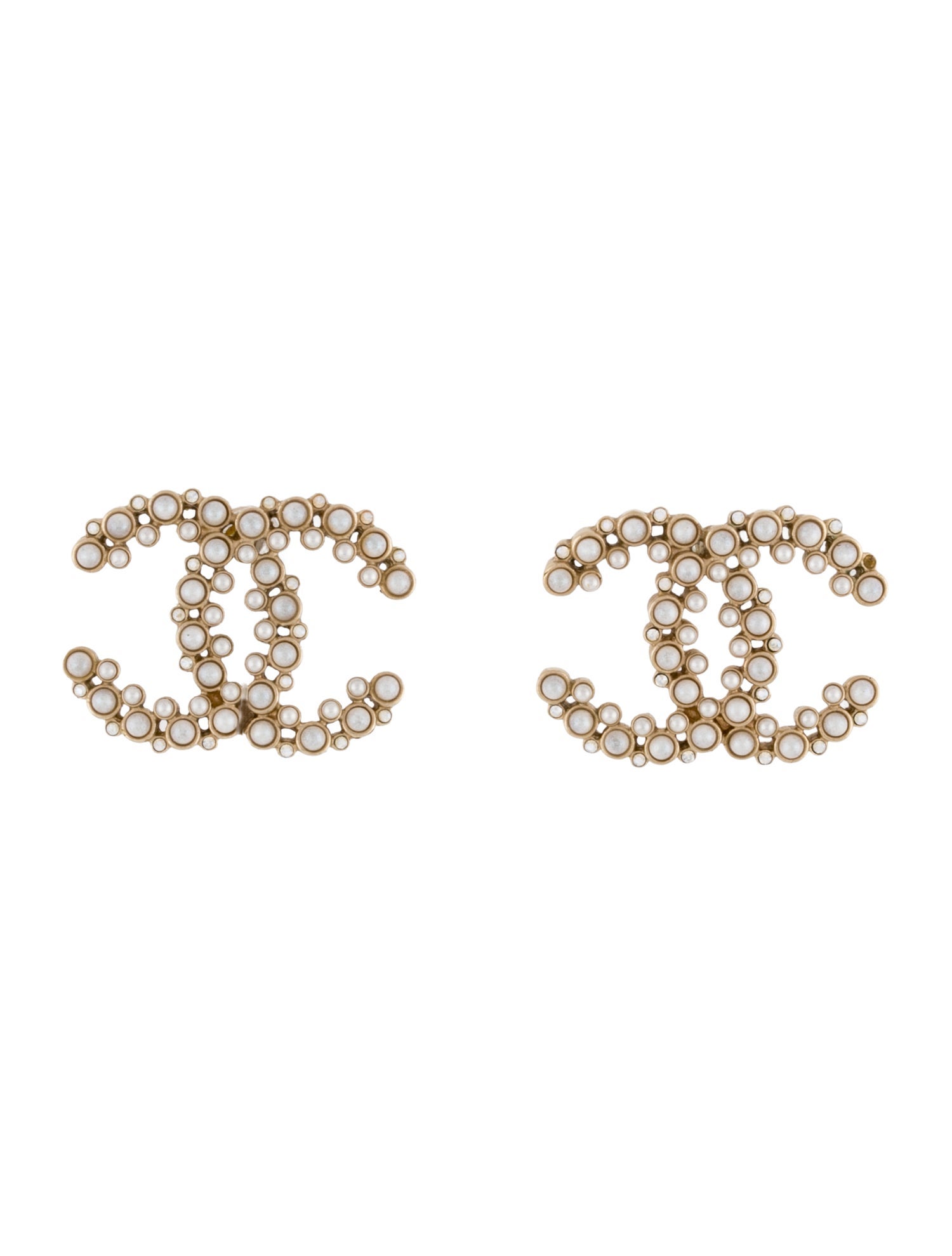 Chanel Faux Pearl & Strass CC Stud Earrings