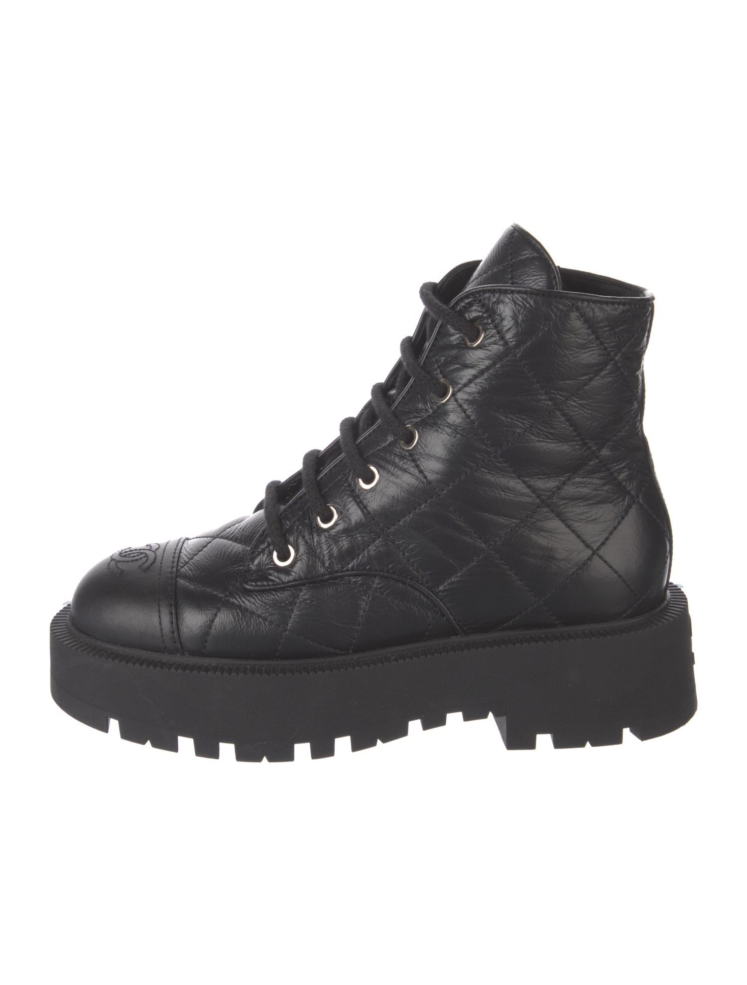 Chanel Interlocking CC Logo Leather Combat Boots