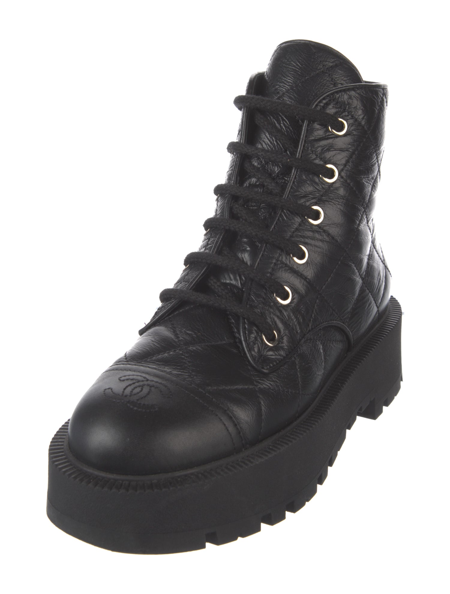 Chanel Interlocking CC Logo Leather Combat Boots