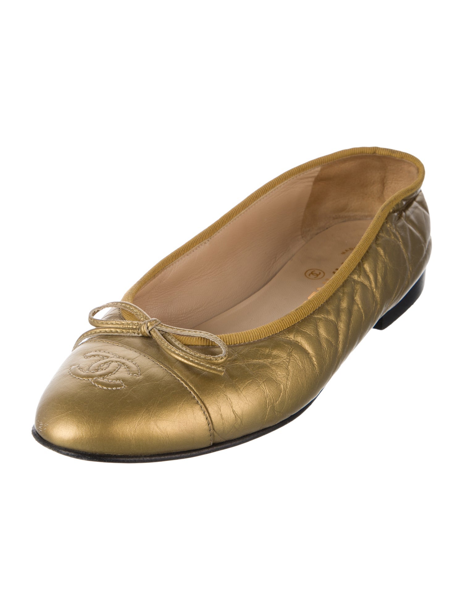 Chanel Interlocking CC Logo Leather Ballet Flats