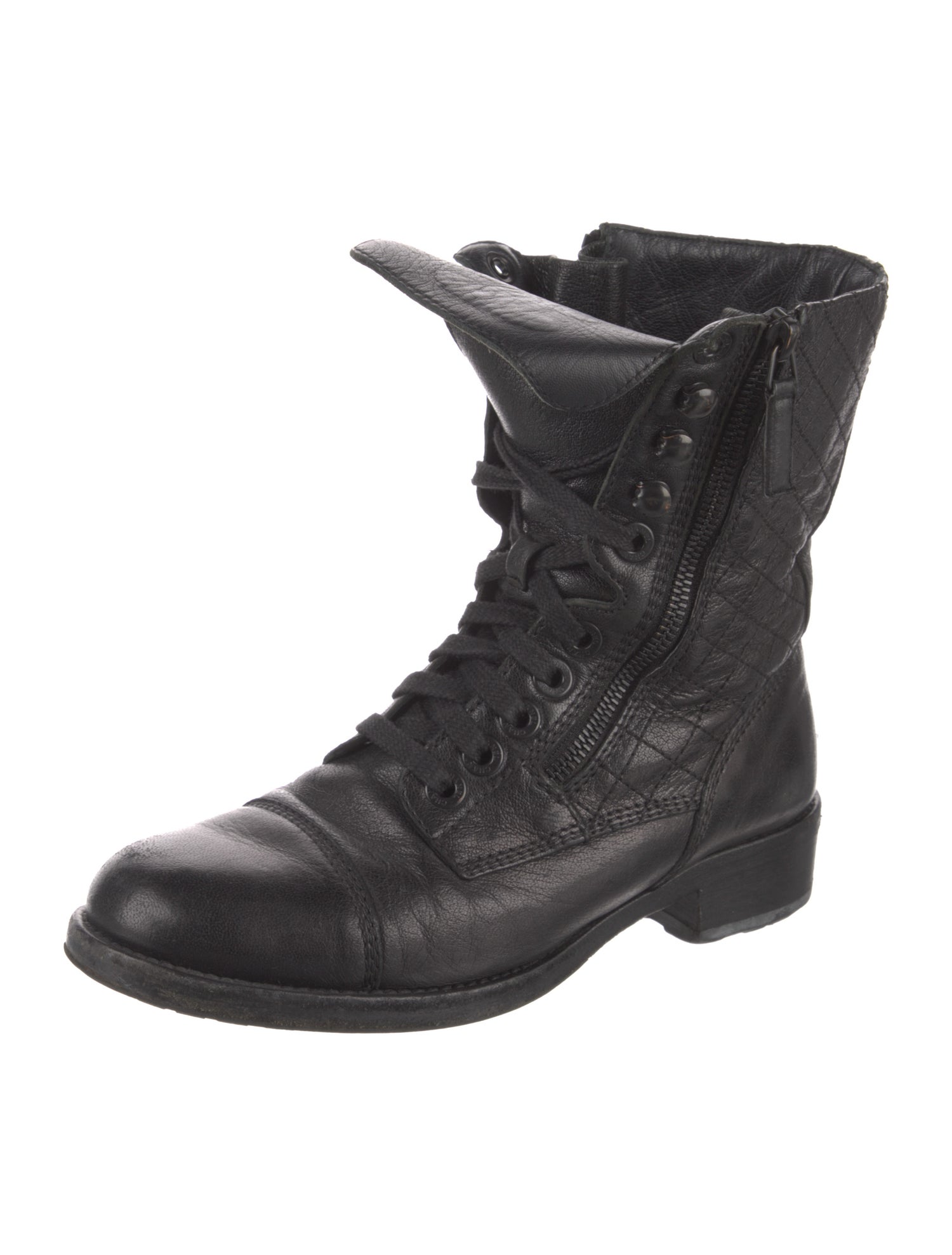 Chanel Interlocking CC Logo Leather Combat Boots