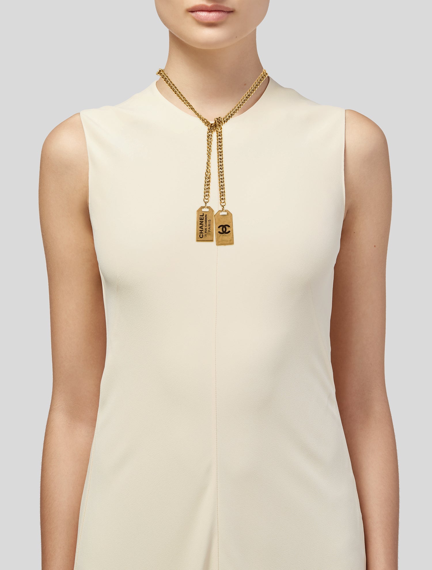 Chanel 31 Rue Cambon CC Dog Tag Bolo Necklace